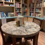 Books and a sitting area.