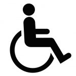Logo with person in a wheelchair.